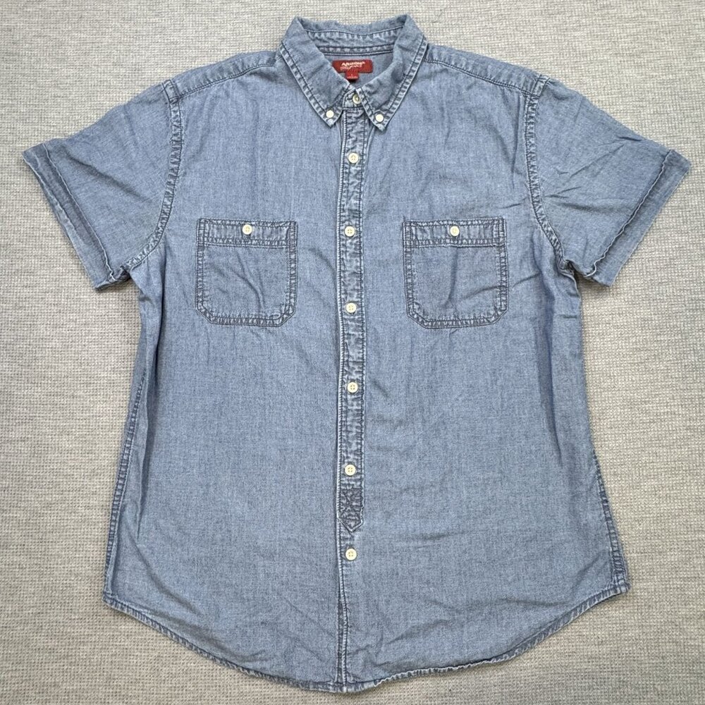 Arizona Jean Co. Mens Blue Short Sleeve Button-Down Denim Shirt Cotton Size L